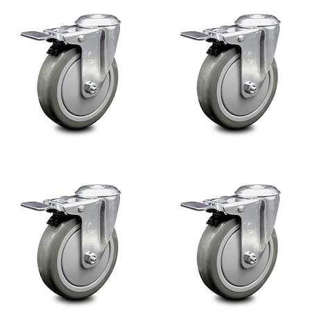 Service Caster 5 Inch Gray Polyurethane Swivel Bolt Hole Caster Set with Total Lock Brake SCC SCC-BHTTL20S514-PPUB-4
